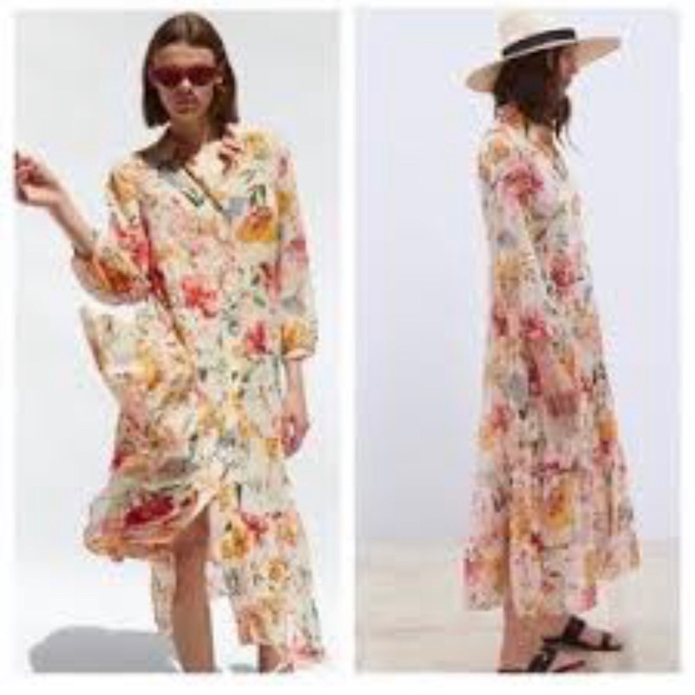 ZARA floral button down maxi dress size Medium M BLOGGERS FAV rare!